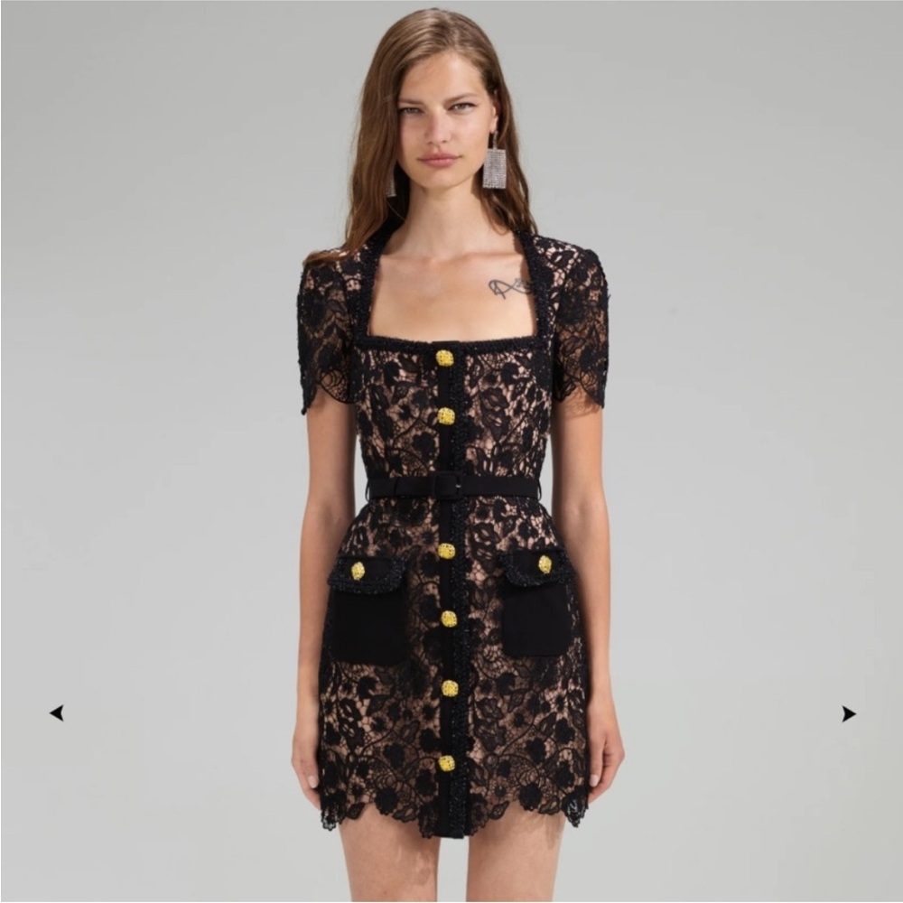 Black Guipure Lace Self Portrait mini dress